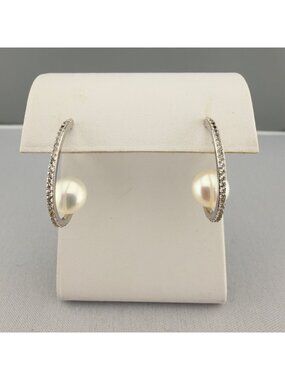 Honora Cultured Pearl Pave Drop Earrings Sterling Silver Italy Bridal Wedding